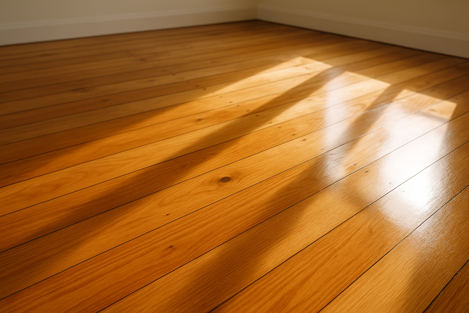 Restored timber floor in a Canberra home after water-damage restoration